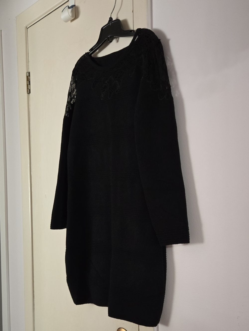 Black Lace-Shoulder Long Sleeve Dress